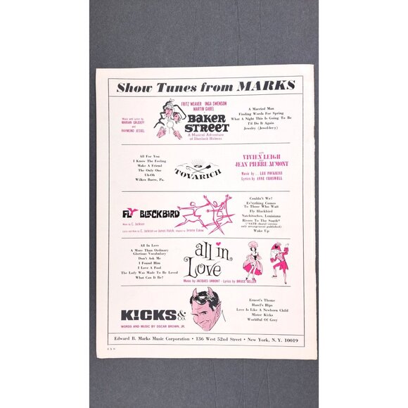 Vintage Baker Street Vocal Selections Songbook Music Book Sherlock Holmes 1964 - Picture 2 of 6